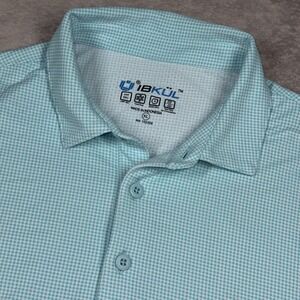 IBKUL Polo Shirt Mens XL Blue Gingham Check Cypress Woods Golf UPF 50+ Cool Feel
